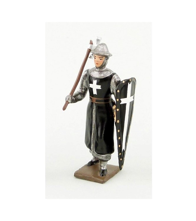 Hospitalier, casque plat, hâche et bouclier