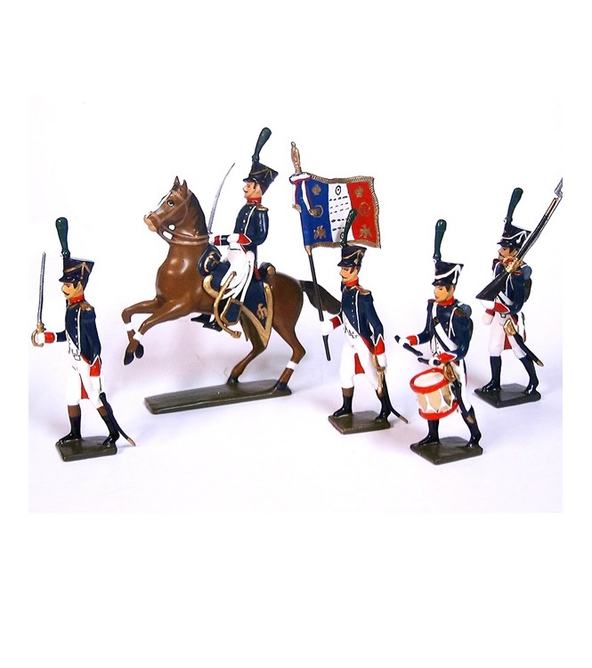 ensemble de 5 figurines à pied et un officier à cheval des tirailleurs-chasseurs