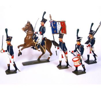 ensemble de 5 figurines à pied et un officier à cheval des tirailleurs-chasseurs