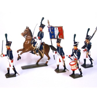 ensemble de 5 figurines à pied et un officier à cheval des tirailleurs-chasseurs