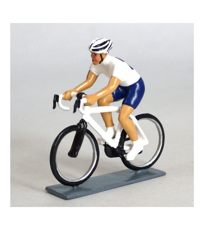 cycliste contemporain, maillot bleu et blanc