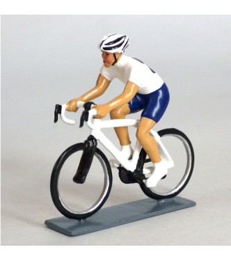 cycliste contemporain, maillot bleu et blanc