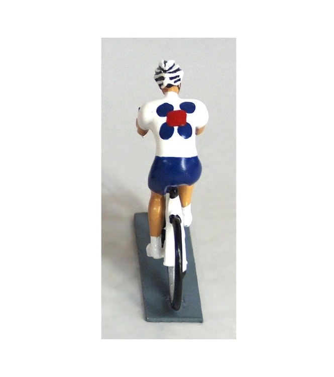 cycliste contemporain, maillot bleu et blanc