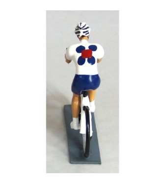 cycliste contemporain, maillot bleu et blanc
