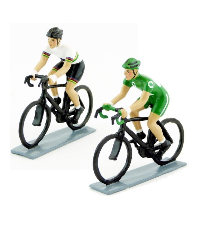 ensemble de 2 cyclistes contemporains : champion du Monde" et maillot vert