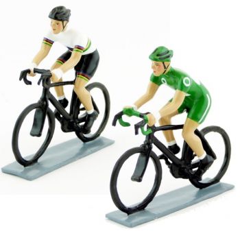 ensemble de 2 cyclistes contemporains : champion du Monde" et maillot vert