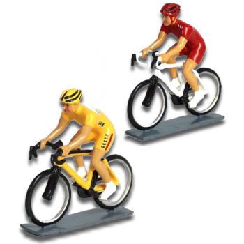 ensemble de 2 cyclistes contemporains : maillot jaune et maillot rouge