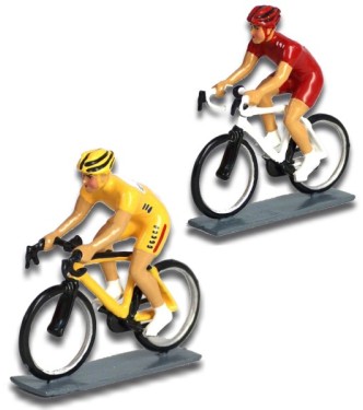 ensemble de 2 cyclistes contemporains : maillot jaune et maillot rouge