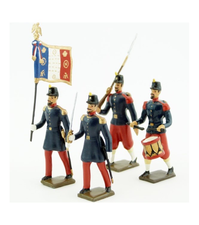 Infanterie de ligne, basquine garance (Napoléon III), ensemble de 4 figurines