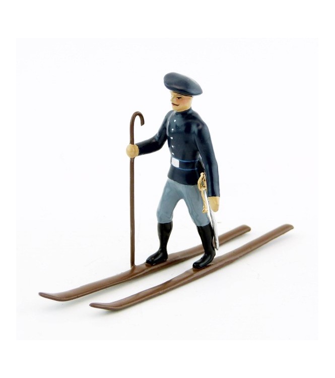 officier des chasseurs alpins en bleu horizon à skis
