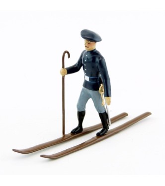 officier des chasseurs alpins en bleu horizon à skis