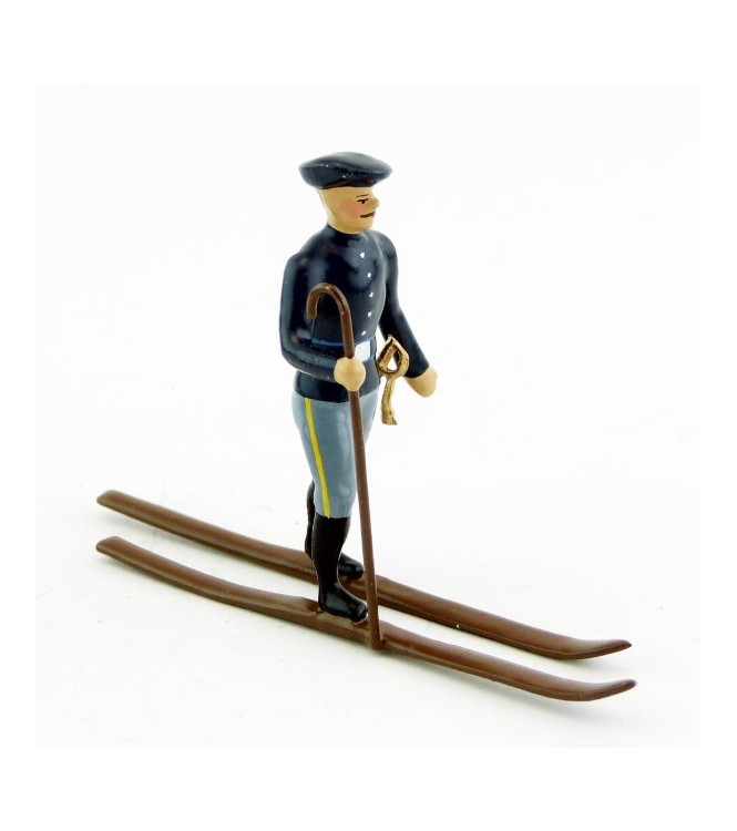 officier des chasseurs alpins en bleu horizon à skis