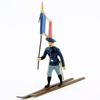 drapeau des chasseurs alpins bleus à skis