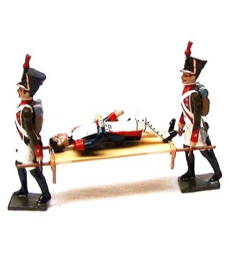ensemble de 2 brancardiers transportant un blessé sur brancard
