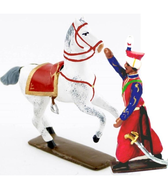 Roustan (1780-1845), mamelouk de Napoléon, tenant son cheval (2 p.)