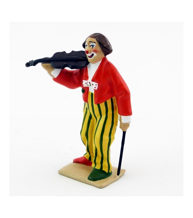 grand clown avec perruque jouant du violon