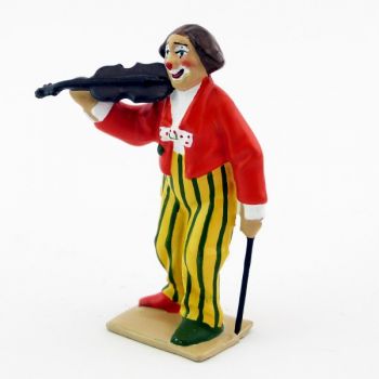 grand clown avec perruque jouant du violon