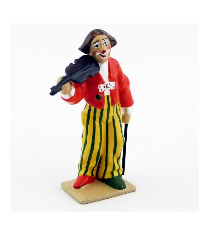grand clown avec perruque jouant du violon