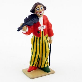 grand clown avec perruque jouant du violon