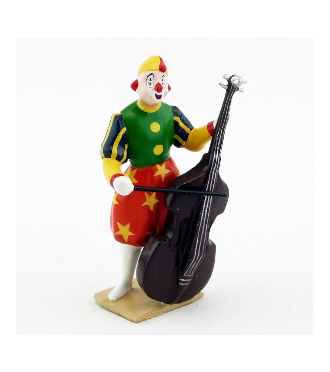 grand clown avec chapeau, jouant de la basse (violoncelle)