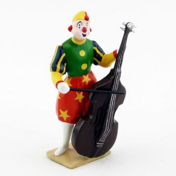 grand clown avec chapeau, jouant de la basse (violoncelle)