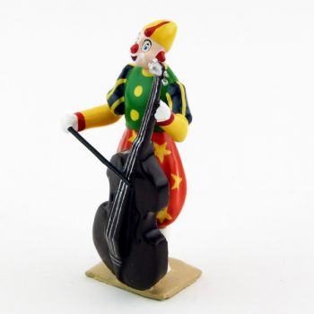 grand clown avec chapeau, jouant de la basse (violoncelle)