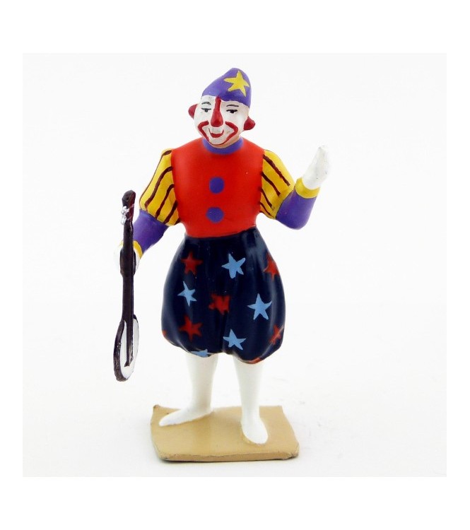 grand clown avec chapeau, jouant du banjo