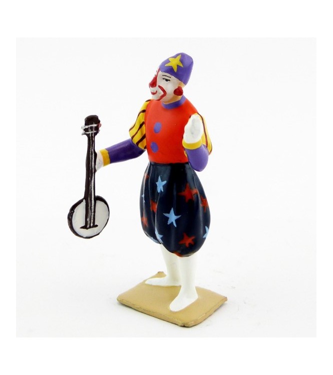 grand clown avec chapeau, jouant du banjo