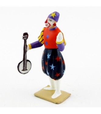 grand clown avec chapeau, jouant du banjo