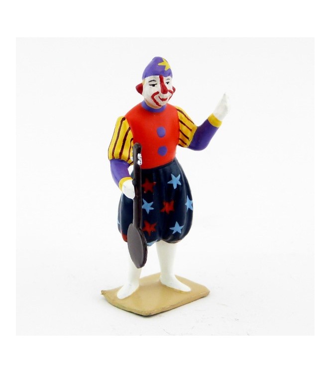 grand clown avec chapeau, jouant du banjo