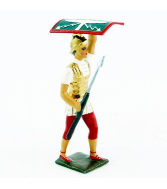 romain de la tortue, avec bouclier en l'air et pilum en avant