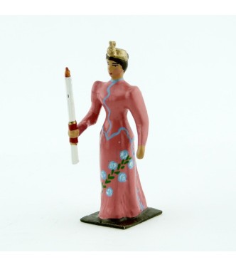 Femme avec cierge, robe rose