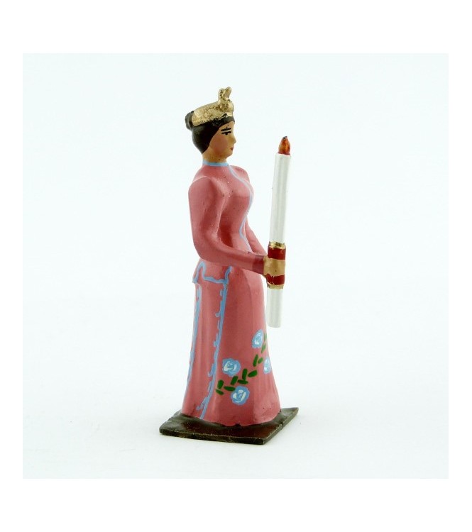 Femme avec cierge, robe rose