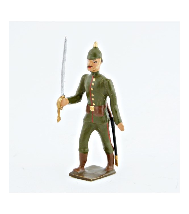officier de l'infanterie prussienne, tunique reseda (kaki), casque à pointe (