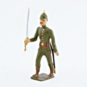 officier de l'infanterie prussienne, tunique reseda (kaki), casque à pointe (