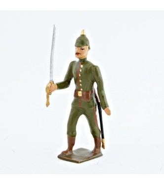 officier de l'infanterie prussienne, tunique reseda (kaki), casque à pointe (
