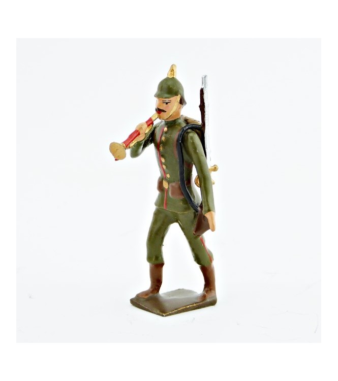 clairon de l'infanterie prussienne, tunique reseda (kaki), casque à pointe (p