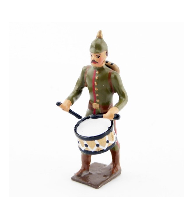 tambour de l'infanterie prussienne, tunique reseda (kaki), casque à pointe (p