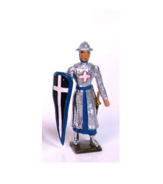 croisé, cotte argentée, casque plat, avec bouclier "croix" au bras droit