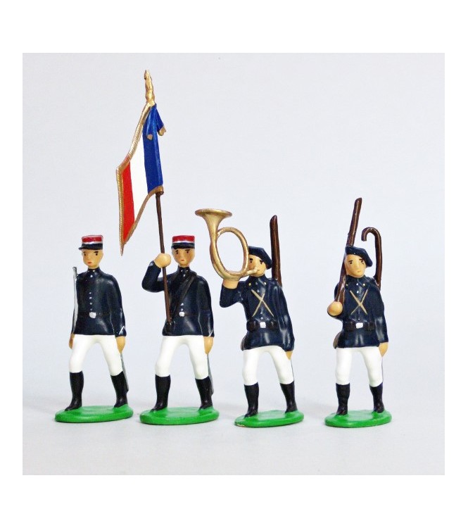 Chasseurs alpins, tenue d'été (pantalon blanc), ensemble de 4 figurines