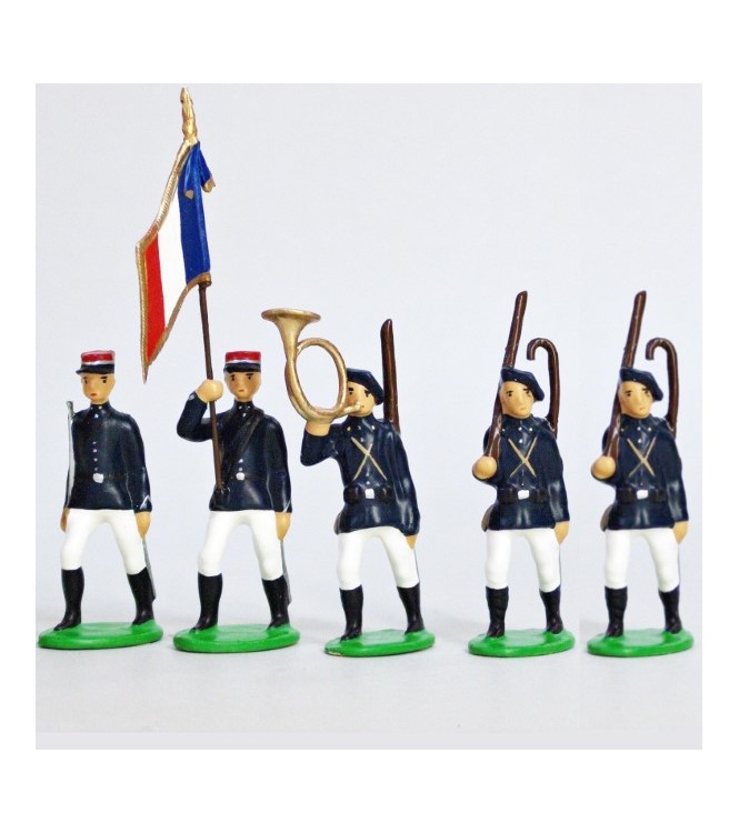 Chasseurs alpins, tenue d'été (pantalon blanc), ensemble de 5 figurines