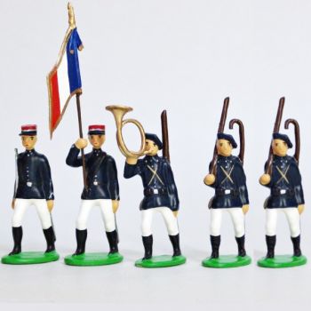 Chasseurs alpins, tenue d'été (pantalon blanc), ensemble de 5 figurines