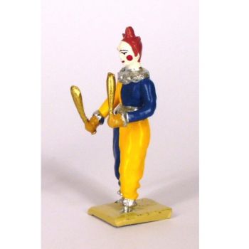 clown jongleur, tenue bleue et jaune