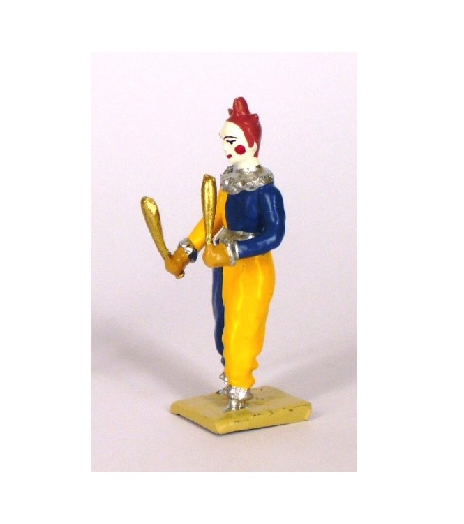 clown jongleur, tenue bleue et jaune