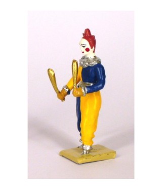 clown jongleur, tenue bleue et jaune
