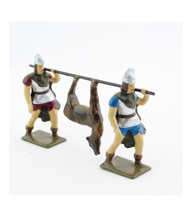 2 gaulois portant un cerf mort