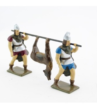 2 gaulois portant un cerf mort