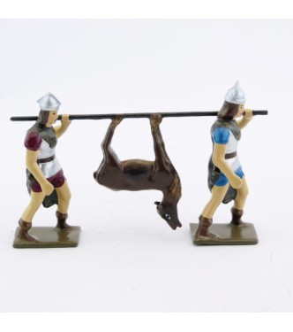 2 gaulois portant un cerf mort