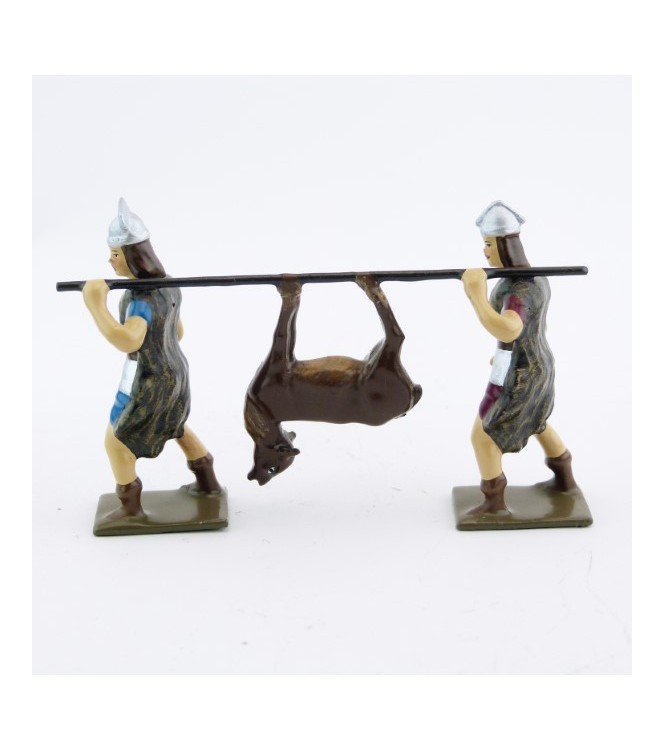 2 gaulois portant un cerf mort