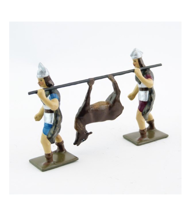 2 gaulois portant un cerf mort